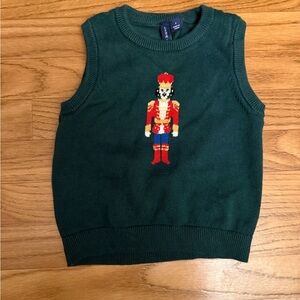 EUC 3T Janie and Jack Green Sleeveless Christmas Sweater Nutcracker Dog Design